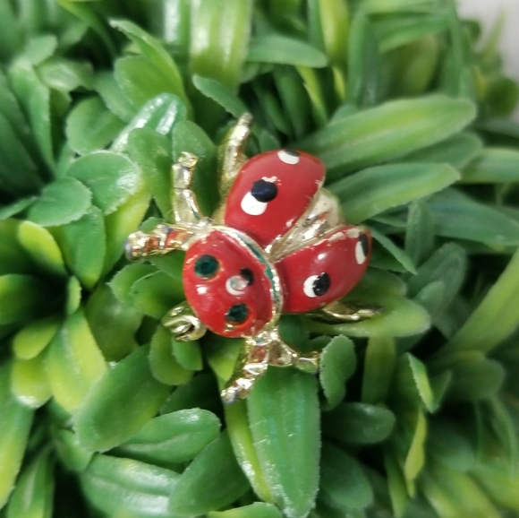 Vintage Ladybug Brooch W/ Green Eyes - Picture 2 of 10